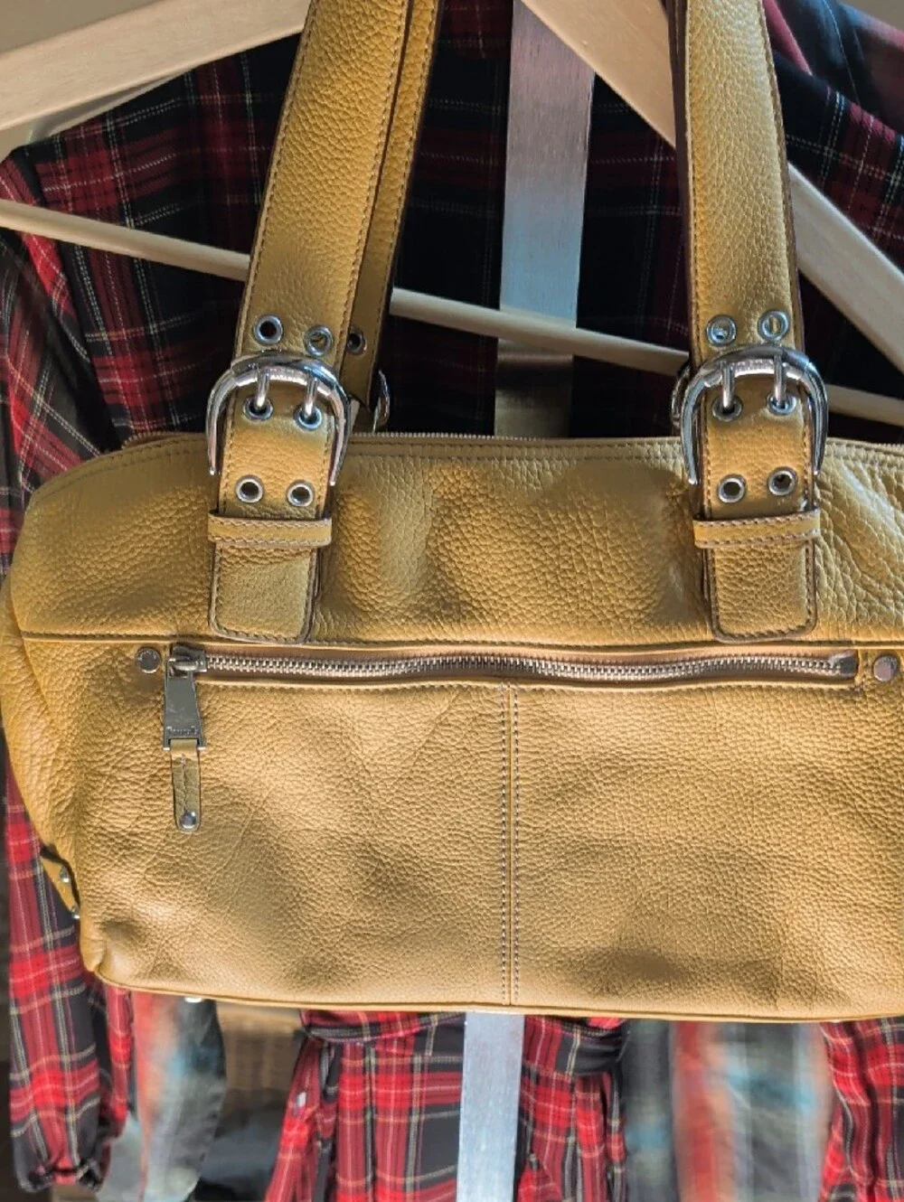 Tignanello Mustard Yellow Pebbled Leather Hobo with Silver Hardware